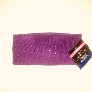 Purple/Fuschia Winter Knit Women’s Stretchy Headband w/silver studded rhinestone